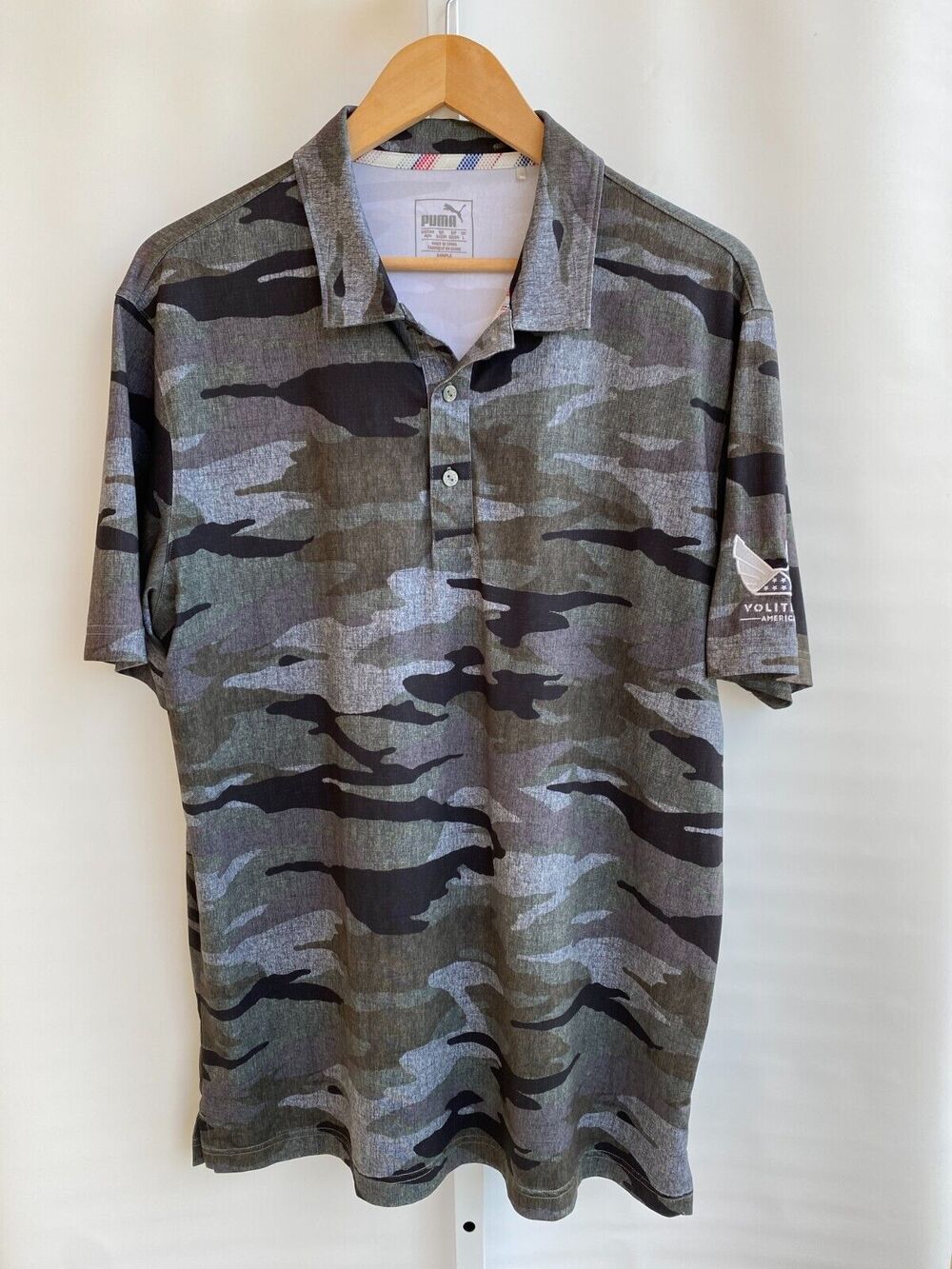 Puma Polo Shirt Mens M Medium Green Gray Camo Volition America Golf Performance